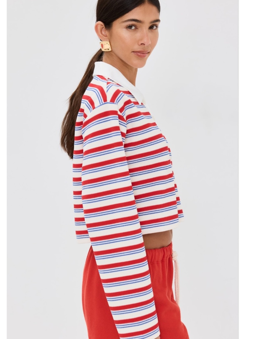 Reformation Anna Long Sleeve Striped Rugby Shirt, NEW - Picture 3 of 10